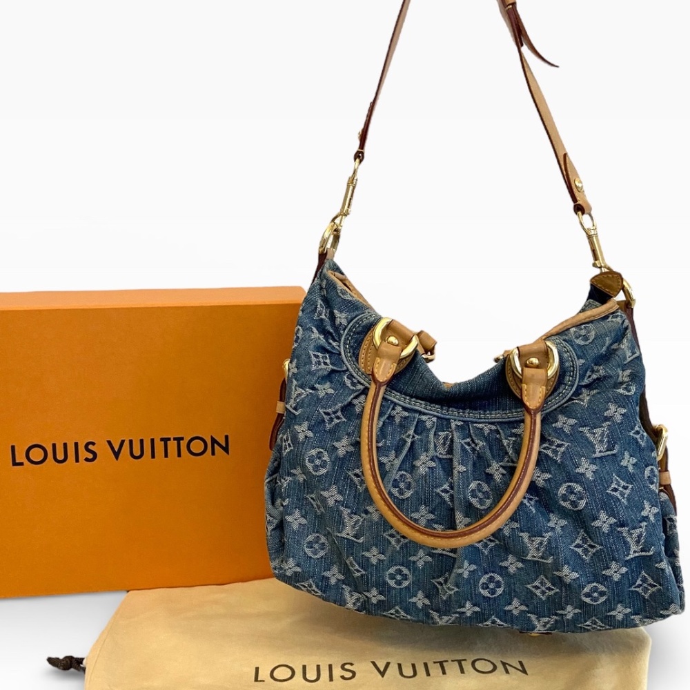 Louis Vuitton Blue Monogram Denim + Yellow Neo Cabby PM w/ Dust Bag, Box, + COA